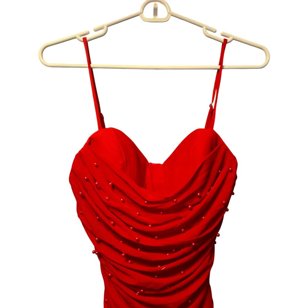 Kaylee Kollection y2k babydoll bodycon beaded red maxi dress size large - Picture 3 of 6